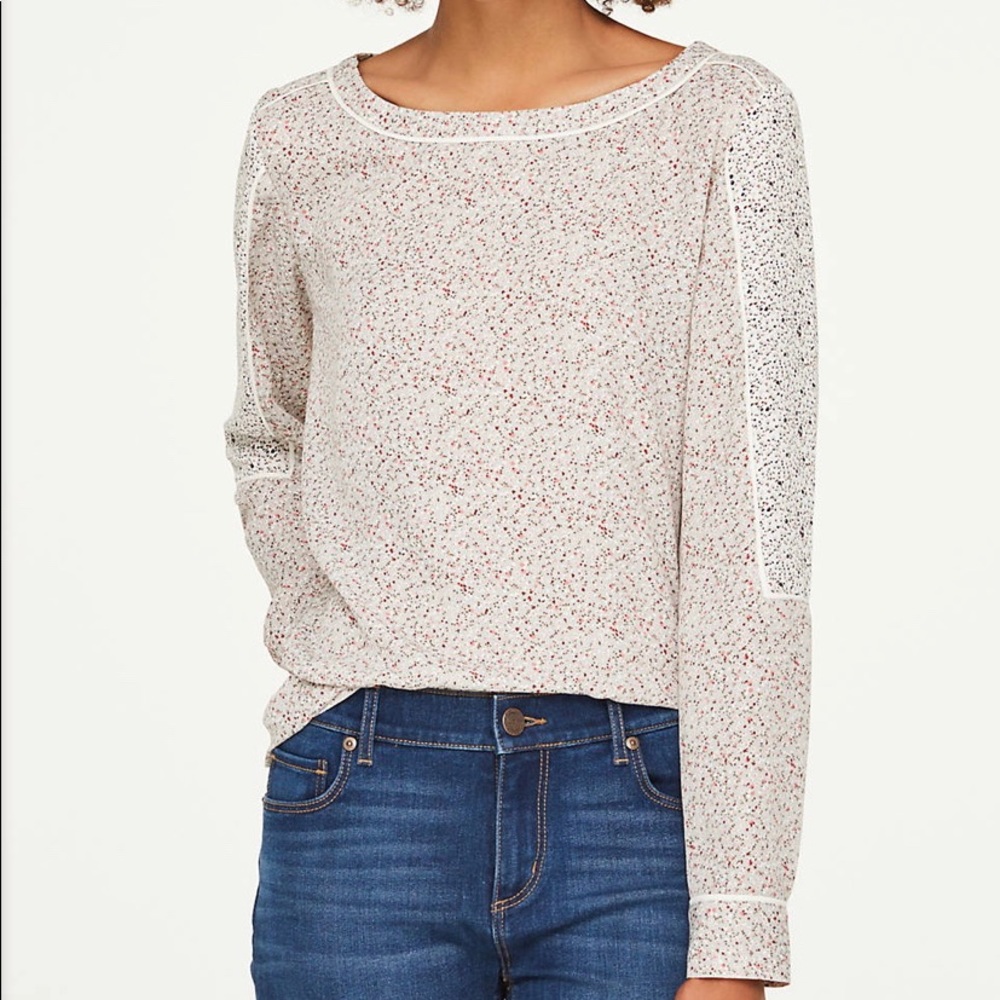 LOFT Mini Floral Boatneck Blouse Grey sz XS